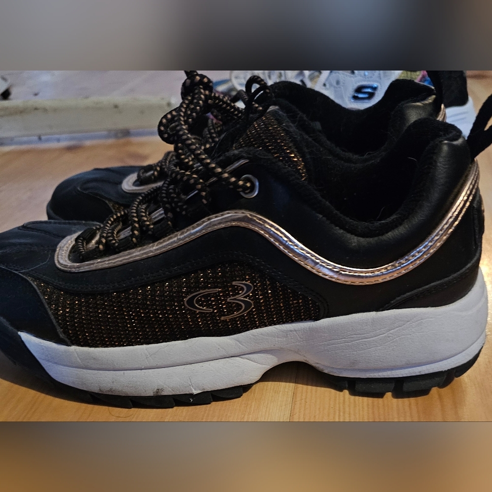 Women's Black & Gold Skechers Shoes